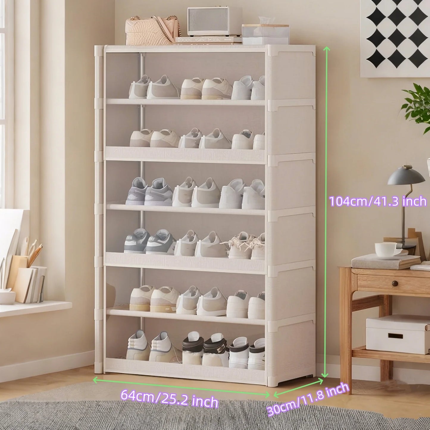 5/7 Layer Shoe Cabinet With Dustproof Clear Lid And Organizer
