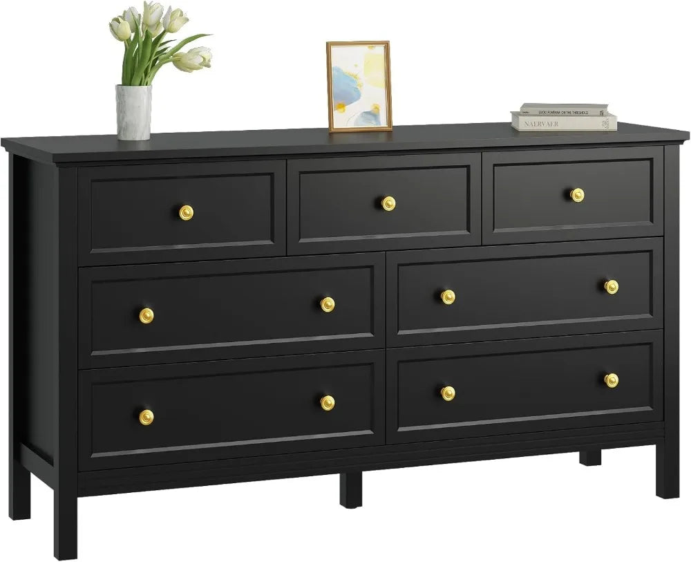 7-Drawer Dresser for Bedroom With Wide Drawers and Metal Handles