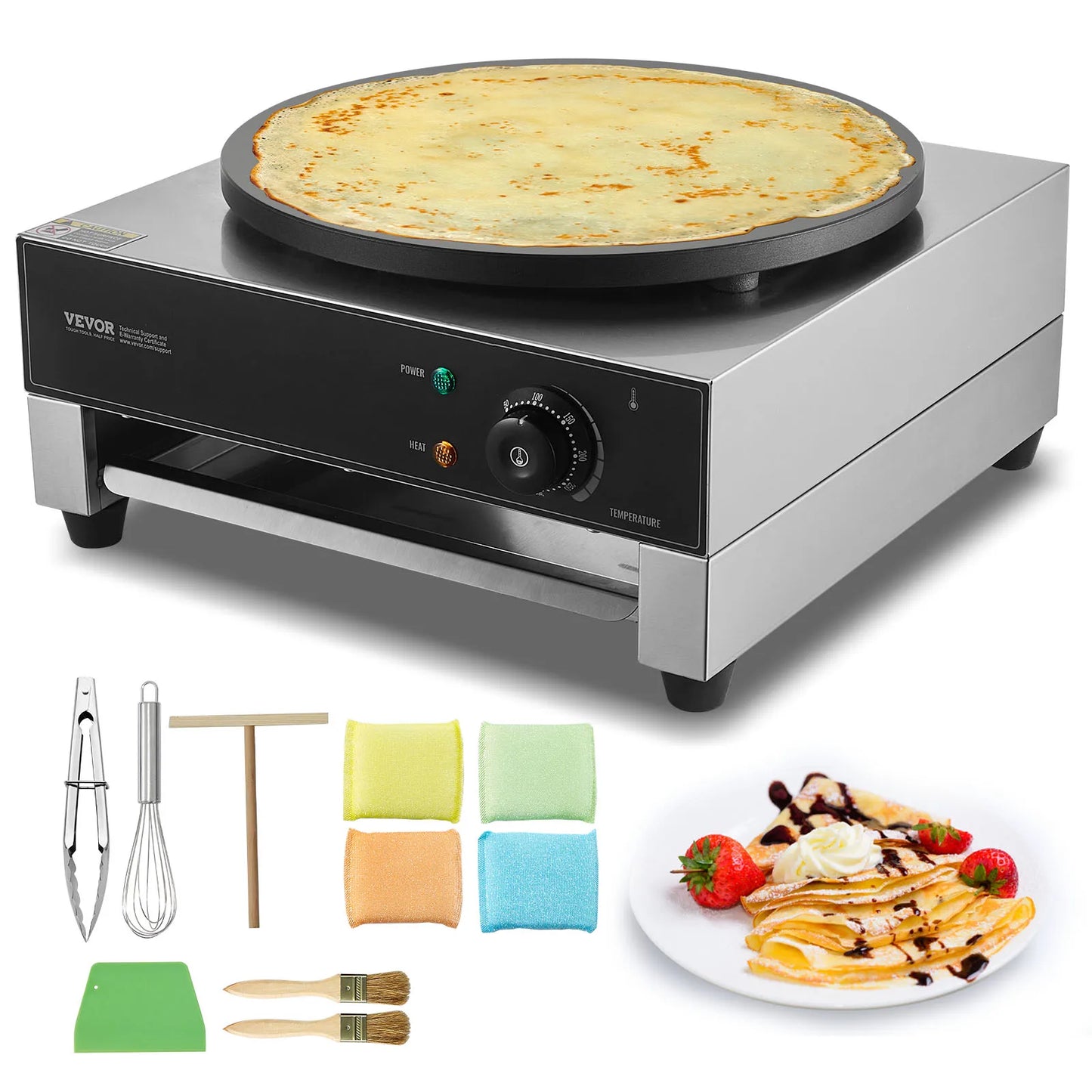SucceBuy 16 Inch Electric Crepe Maker Commercial Nonstick Flat Plate Griddle For Restaurants