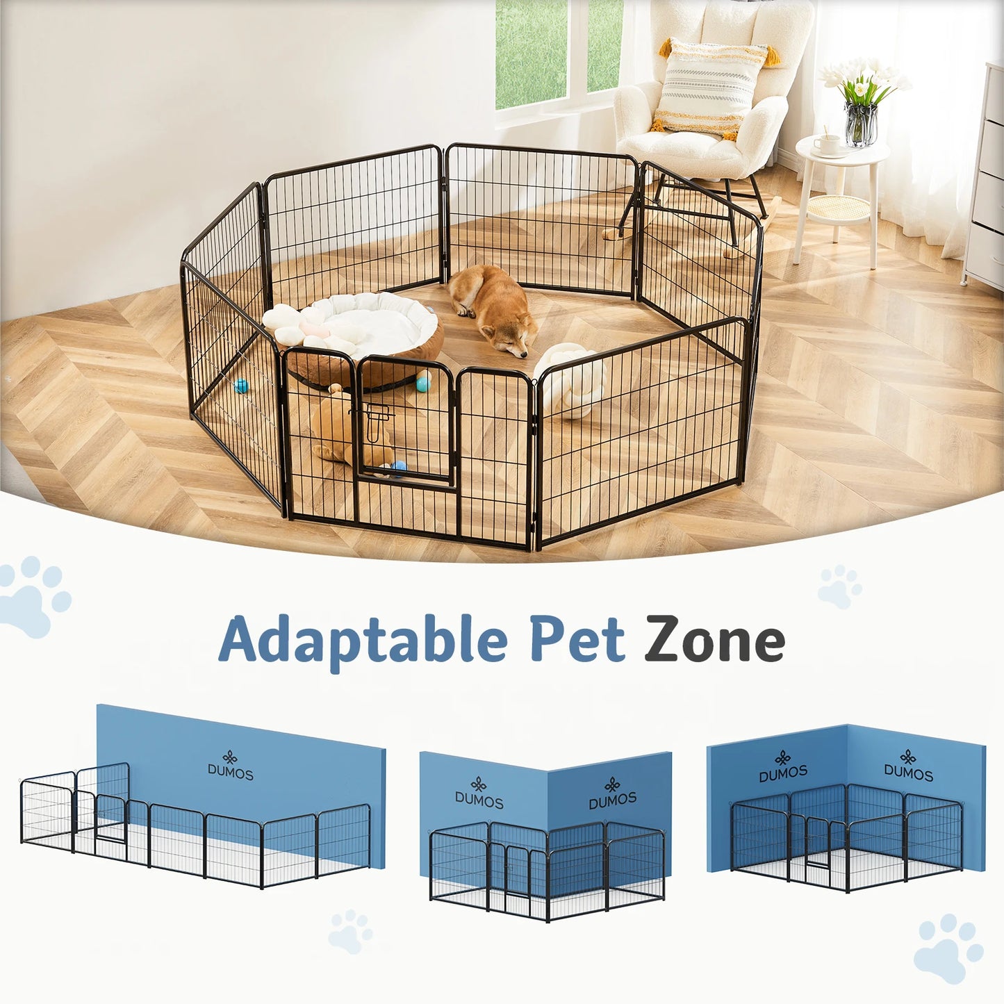 JHK Metal Pet Playpen 8 Panels Foldable Dog Fence For Outdoor Yard