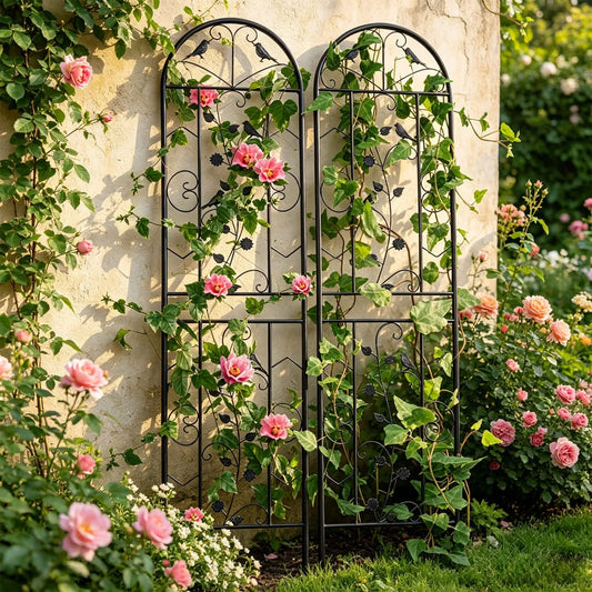 Metal Garden Trellis Fence Two Pack For Outdoor Anti Rust Climbing Plants