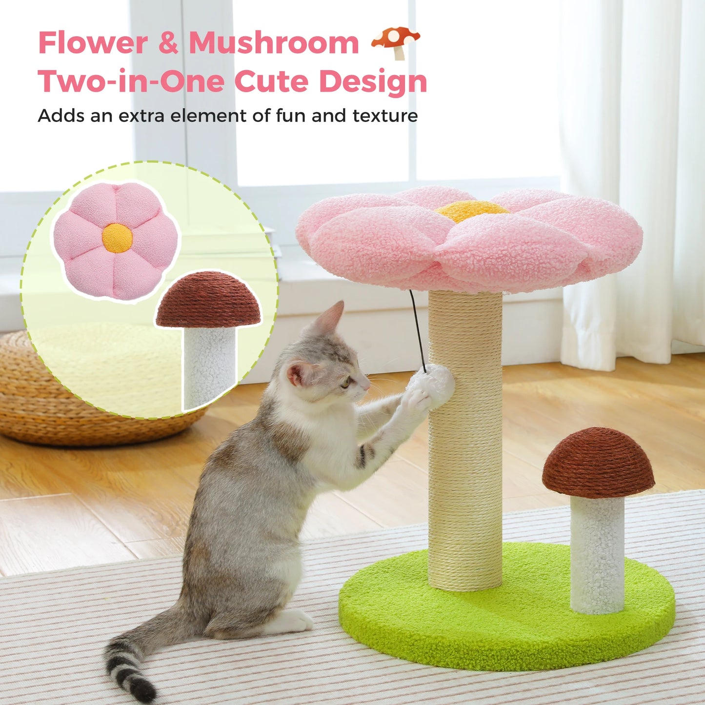 PAWZ Road Cat Scratching Post With Removable Flower Bed For Indoor Cats Dual Tier Wood Toy