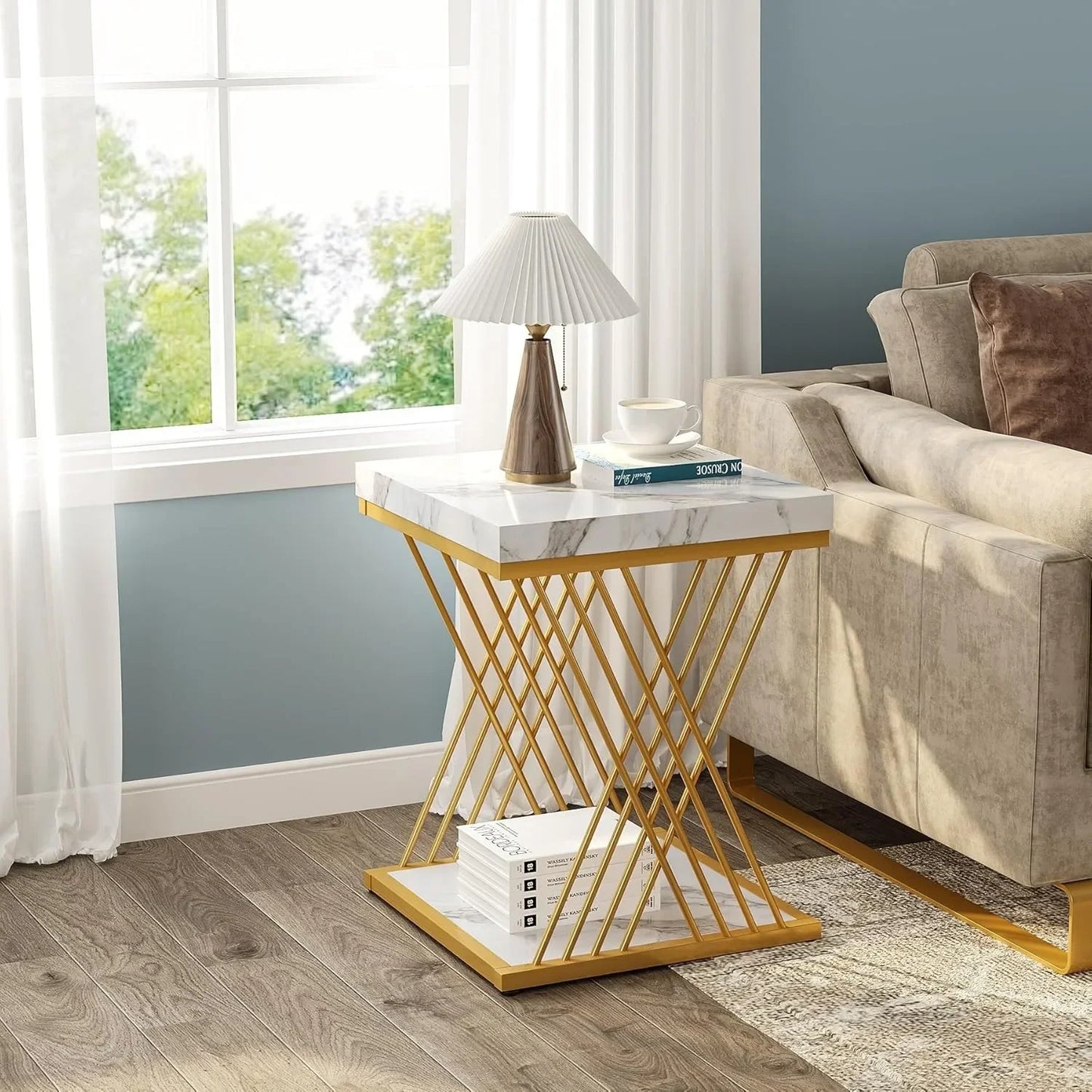 Little Tree Square End Table Two Tier Side Bedside Storage