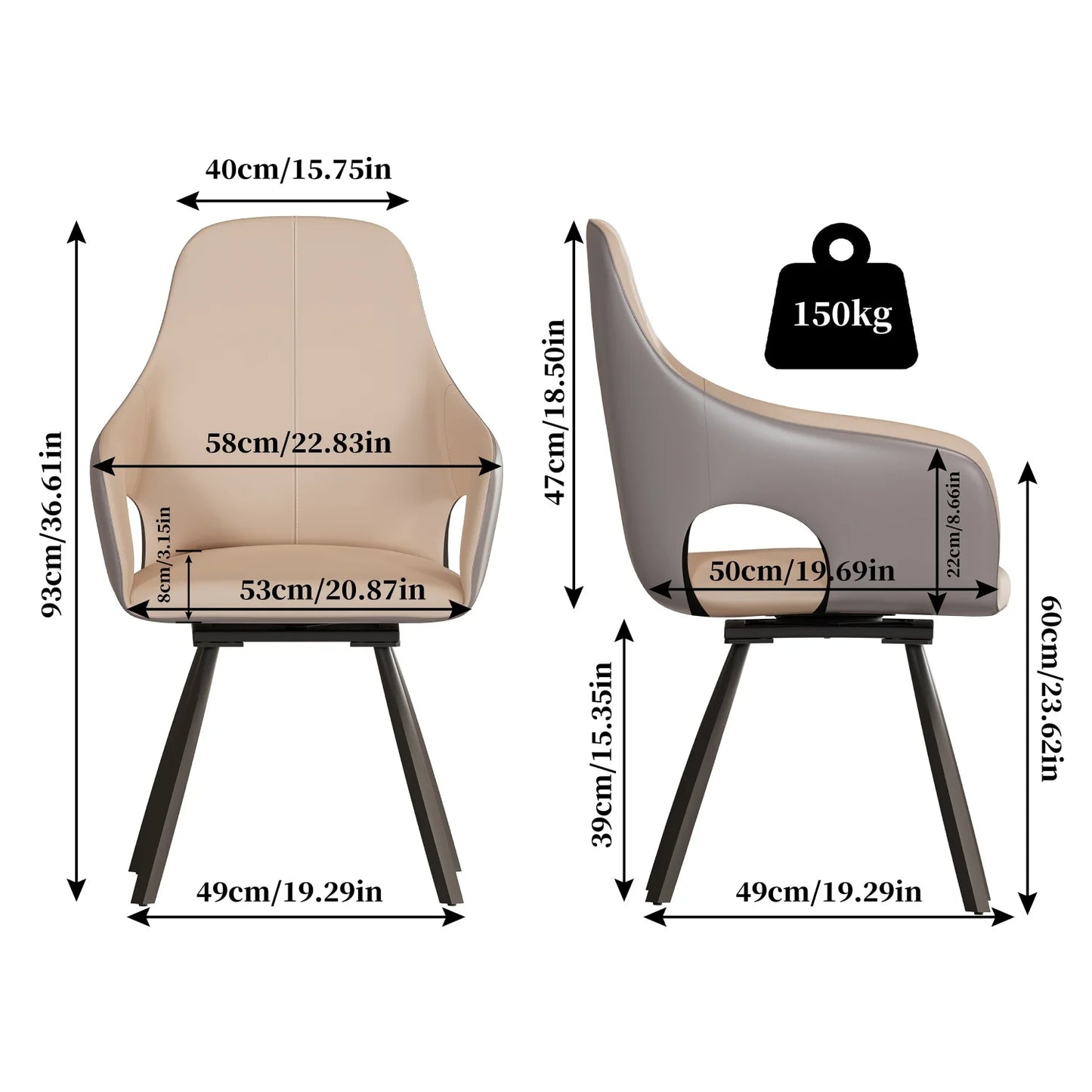 Swivel Dining Chair Set Of 2 Microfiber Leather Armchairs