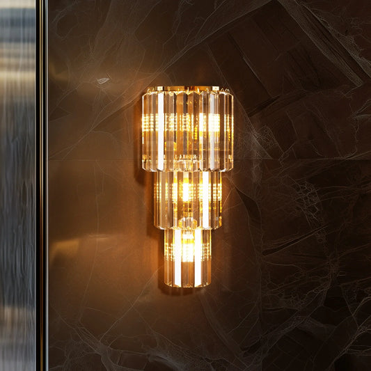 LUVODI Crystal Wall Lamp 3 Layer Gold Sconce With E14 LED Bulbs Included Dimmable For Living Room Decor