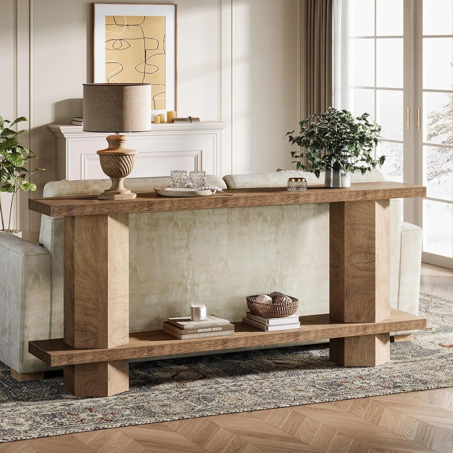 LITTLE TREE Wooden Console Sofa Table for Living Room Hallway