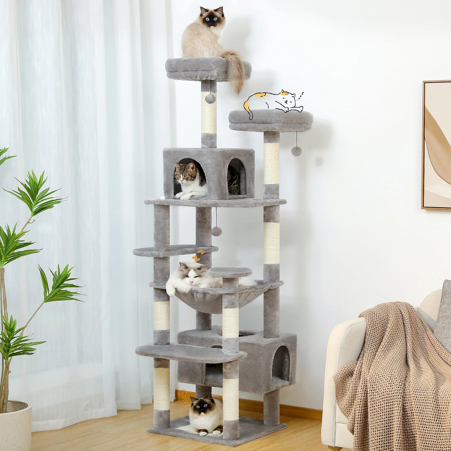PAWZ Road Ultimate Large Cat Tree Tower for Indoor Cats With Sisal Scratching Posts Five Tier Hammocks and Perches