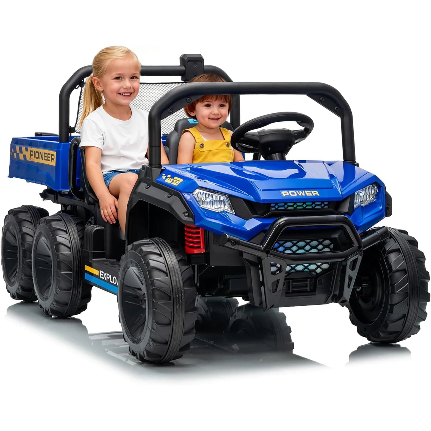 Powerful 24V 4WD Dual Seater Ride On Dump Truck With Remote Dump Bed Music For Boys And Girls