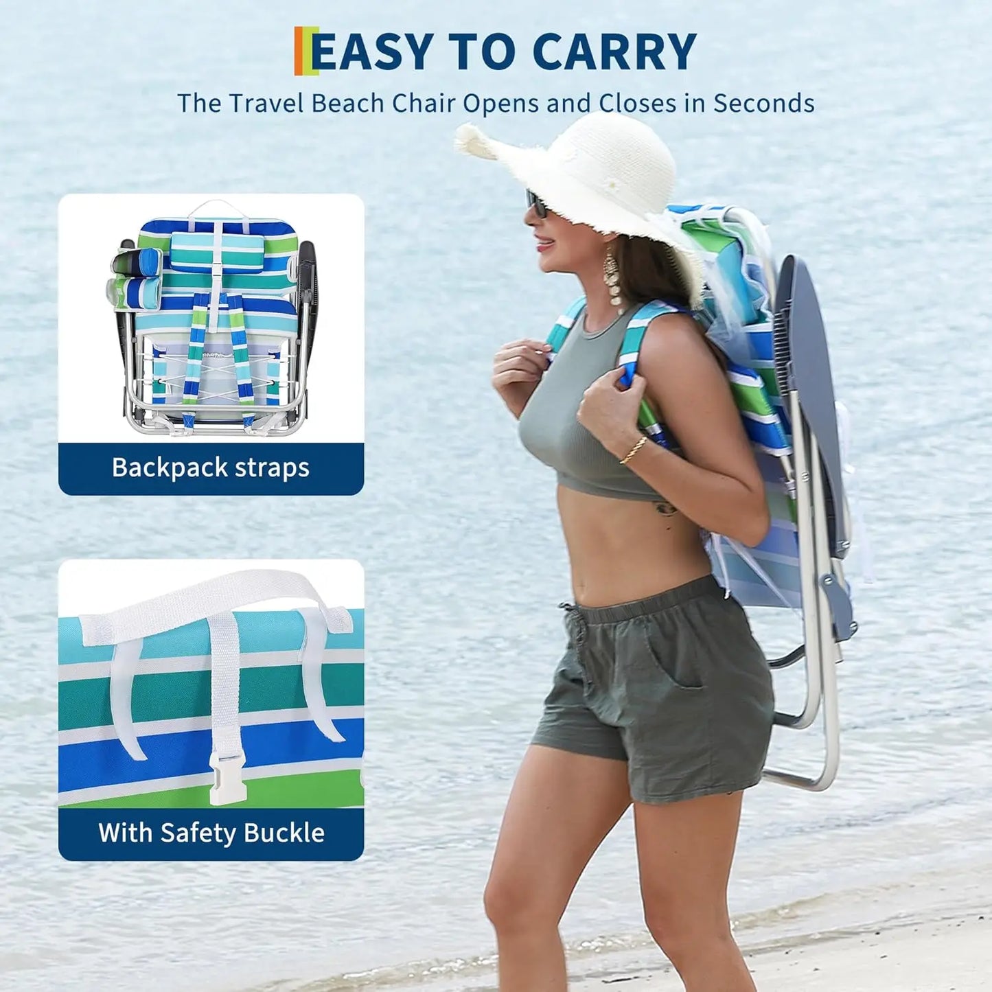 TWISTER.CK Backpack Beach Chair With 5 Reclining Positions Lay Flat Cup Holder Phone Pocket For Adults 300Lbs