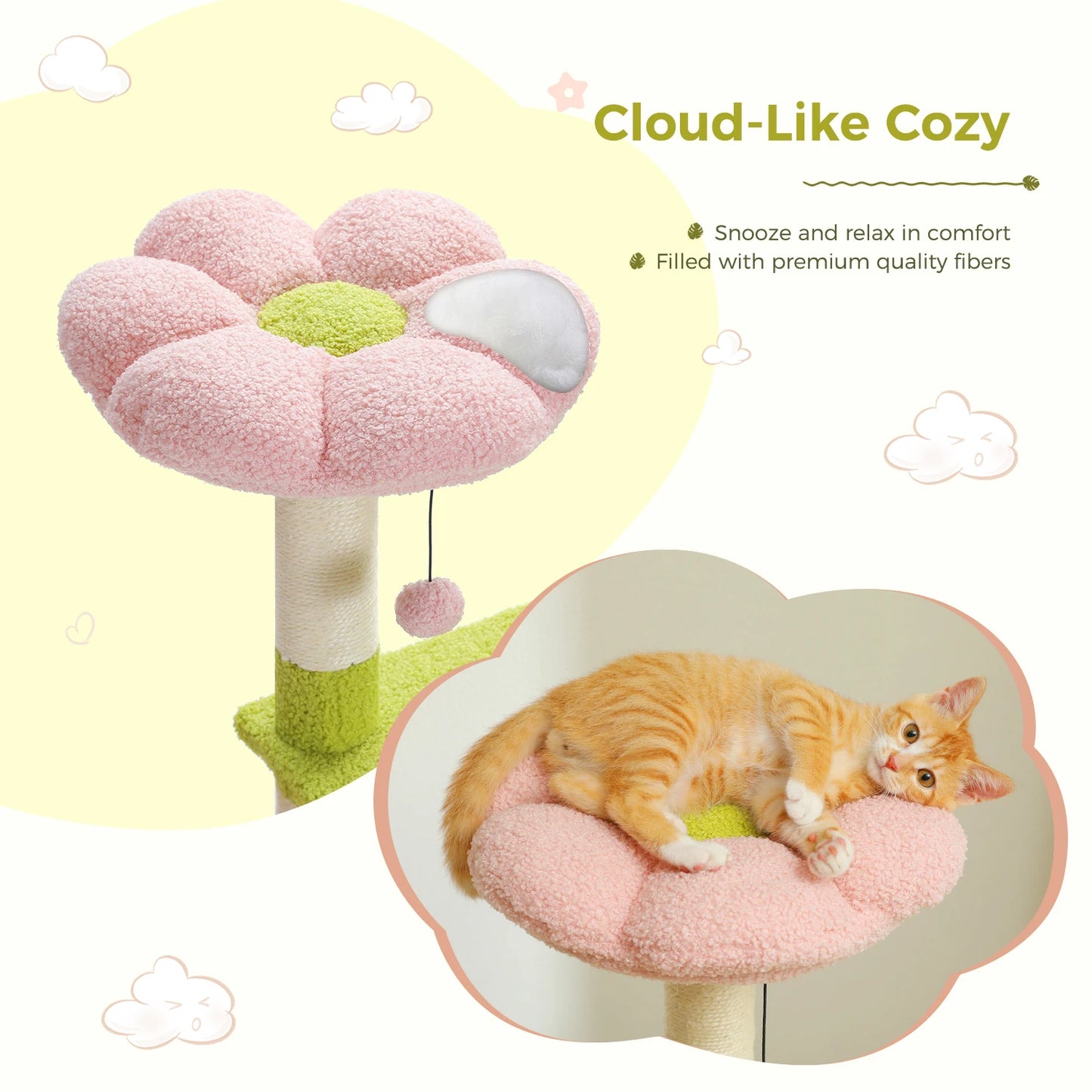 PAWZ Road Flower Cat Tree Multi Level Tower With Sisal Scratching Posts For Indoor Small And Medium Cats Top Perch