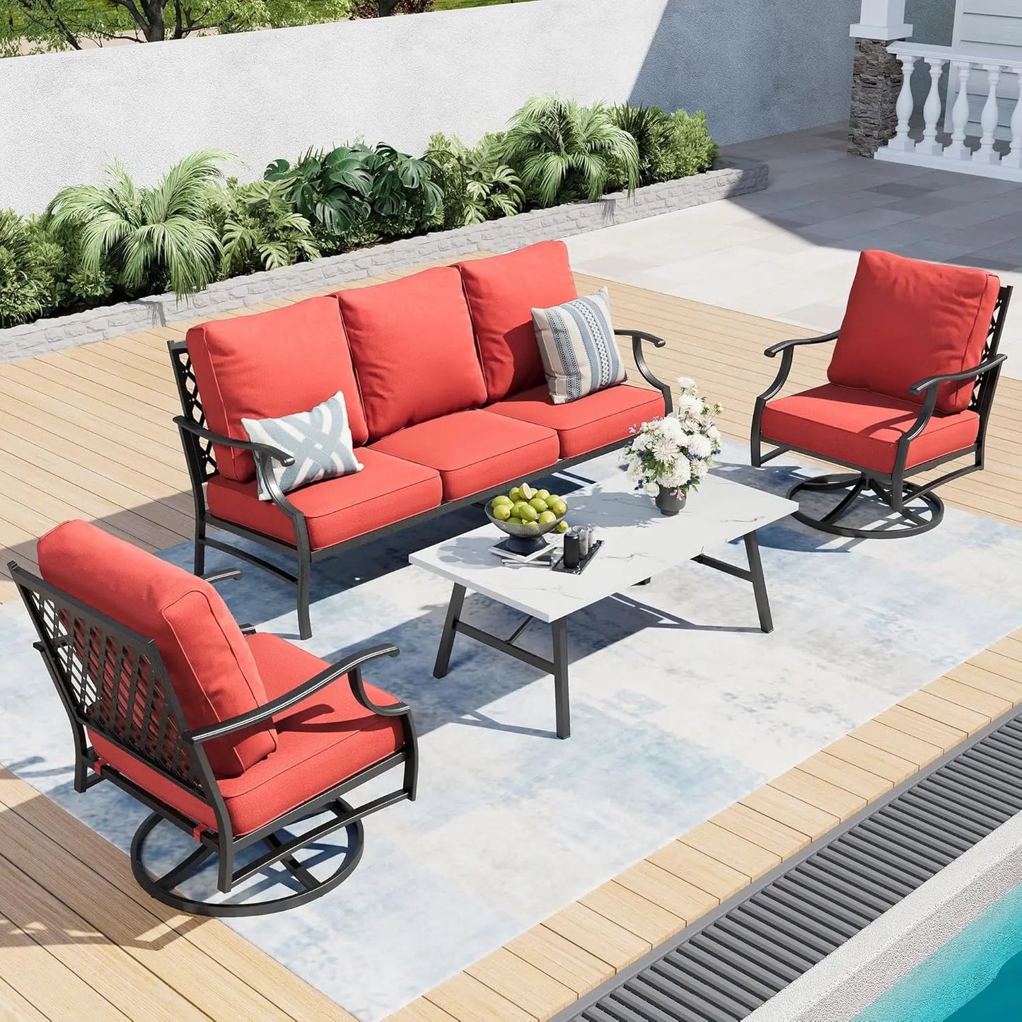 Patio Furniture Set Modern Outdoor Rattan Lounge With Coffee Table