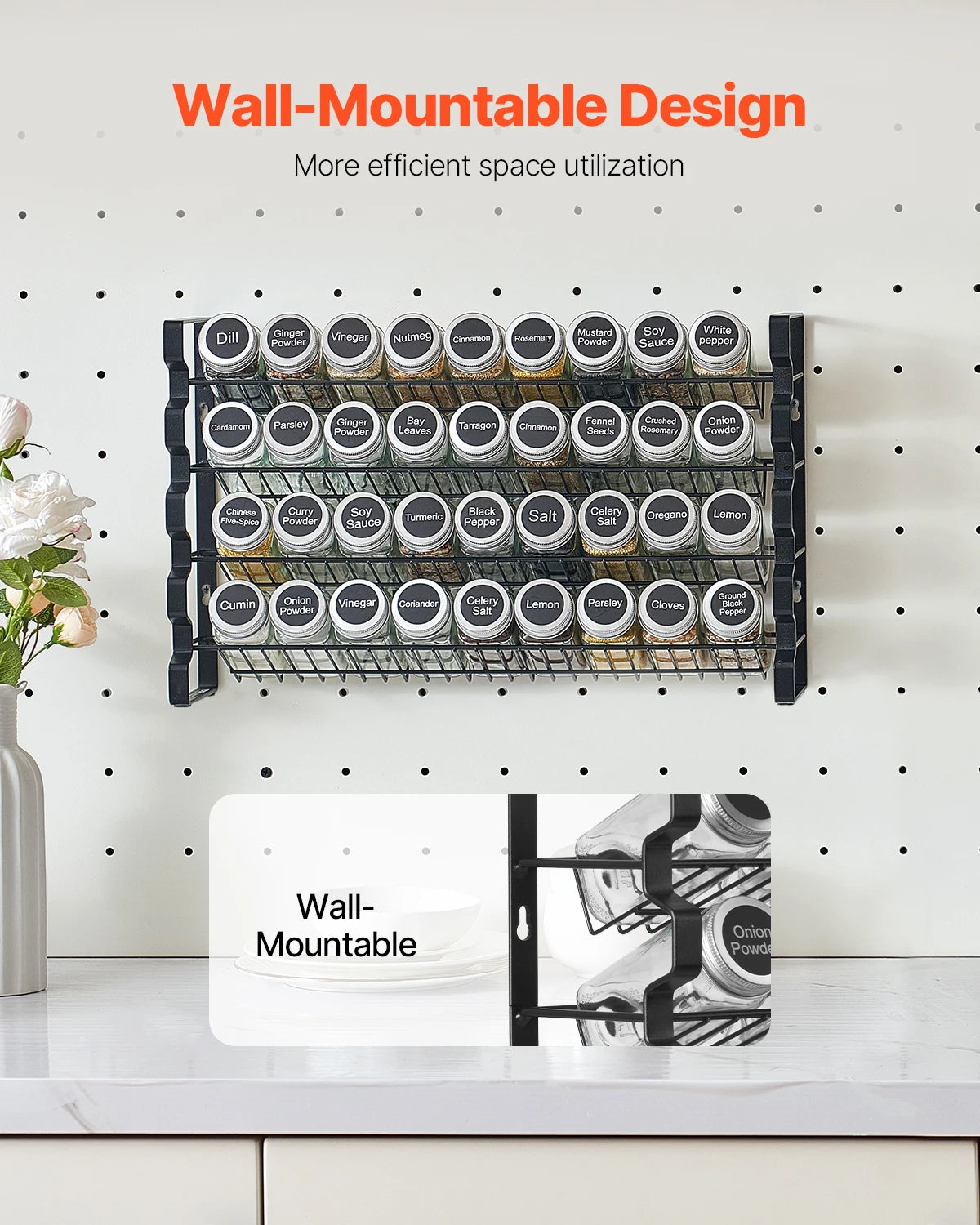 Spice Rack Organizer For Cabinet With Jars Lids Labels Funnel