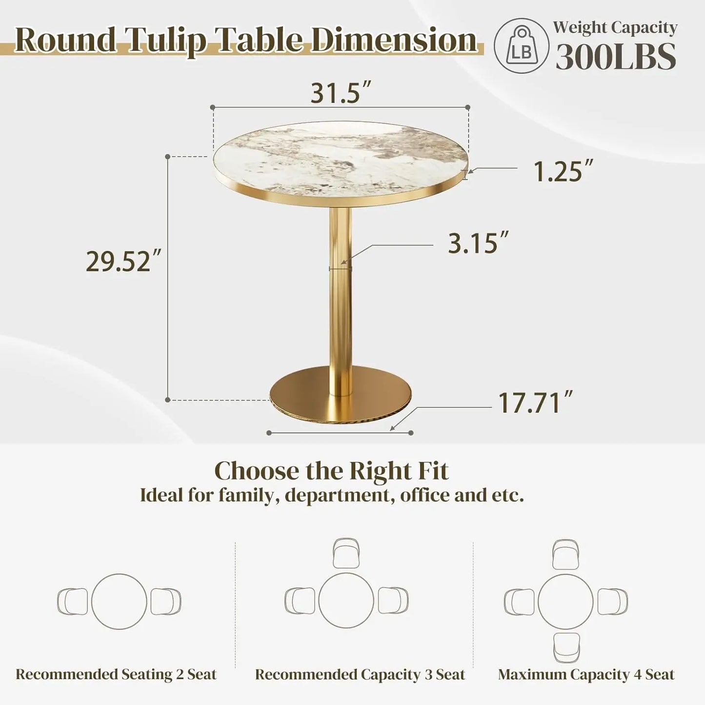 Modern Tulip Kitchen Table With Sintered Stone Top Golden Edge