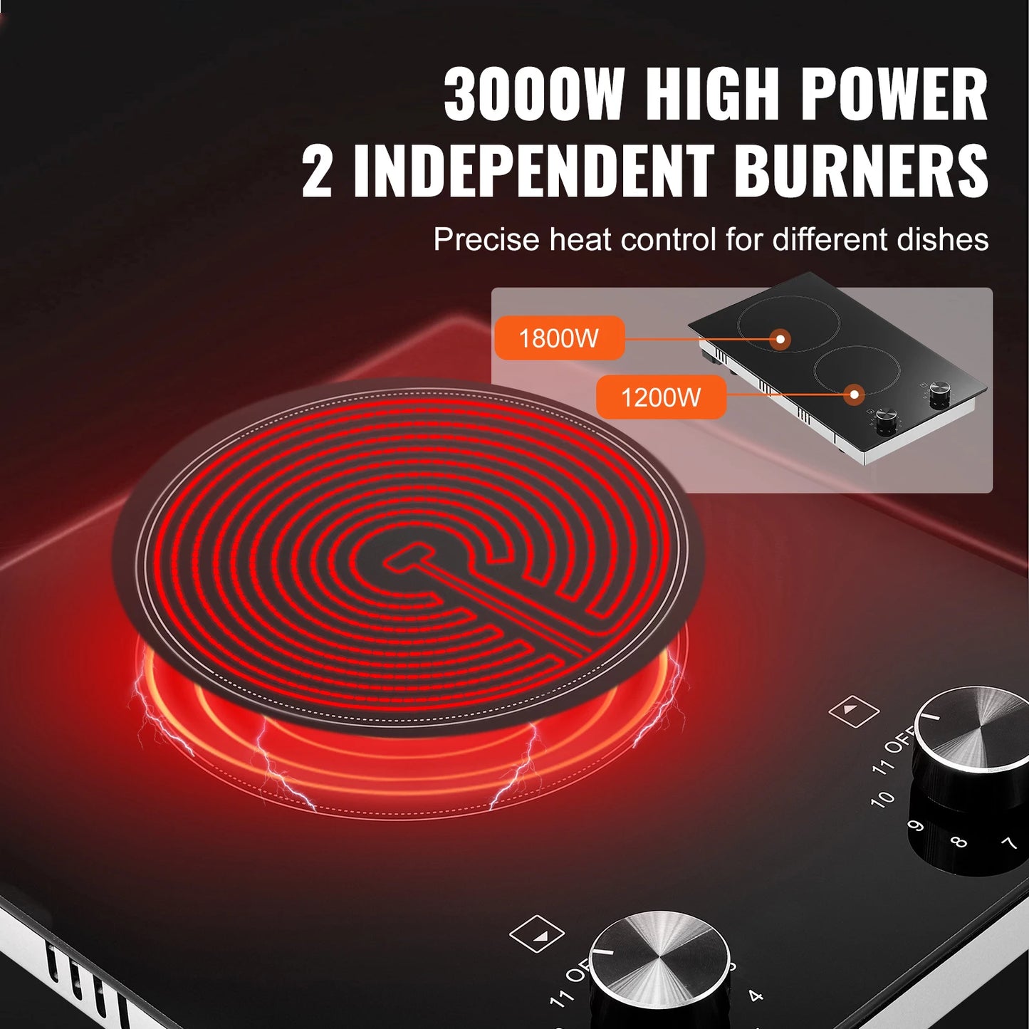 SucceBuy Built In Electric Cooktop Ceramic Glass Top With Knob Control 11 Power Levels For Home Cooks