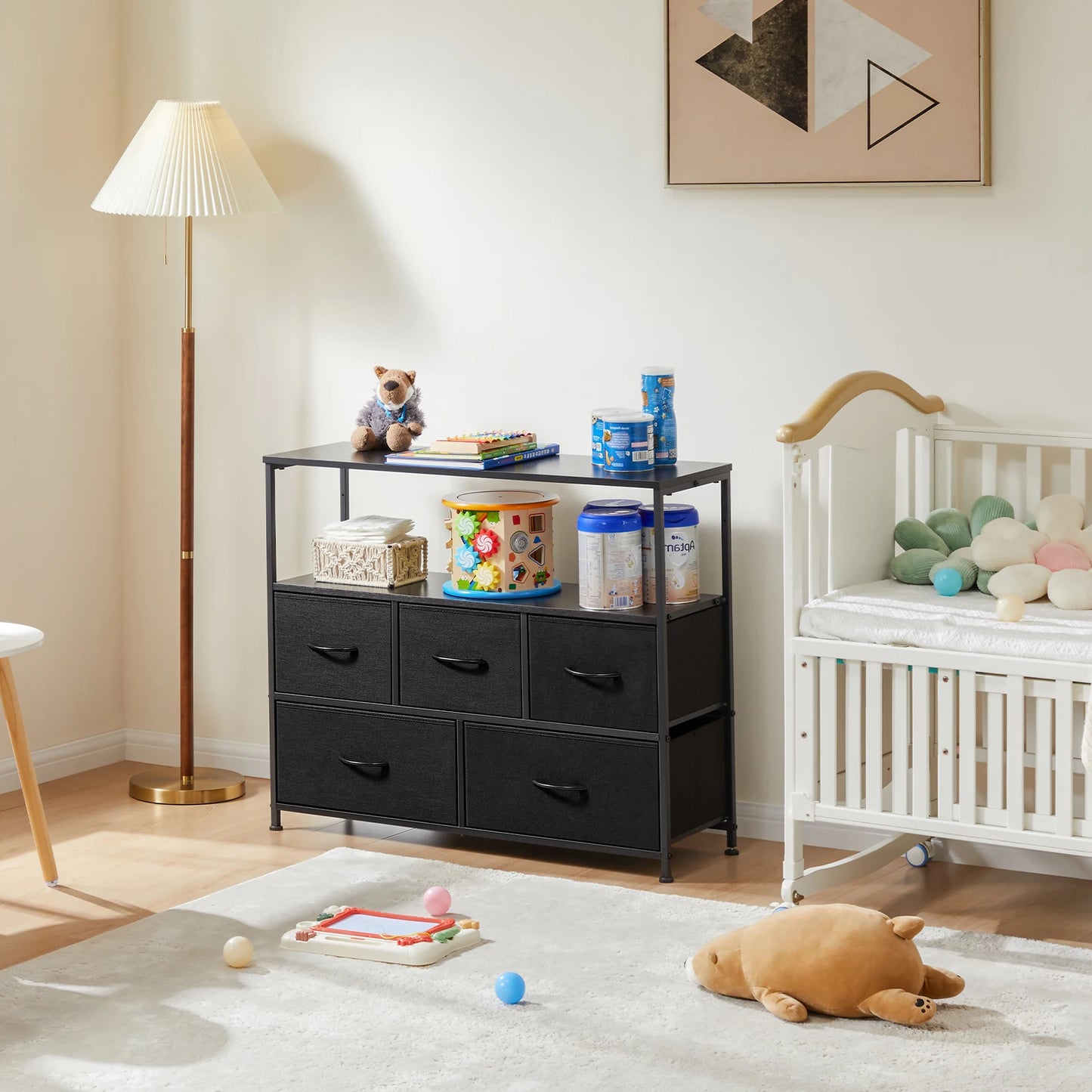 JHK Fireplace TV Stand Dresser With Fabric Drawers For Bedroom