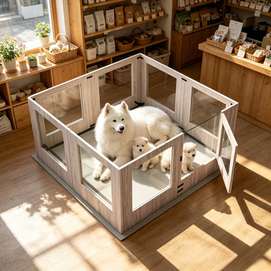 BINGOPAW 8 Panels Tempered Glass Dog Playpen For Indoor Pets
