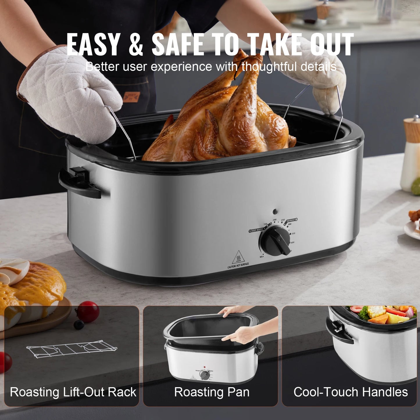 SucceBuy 24 Qt Electric Roaster Oven With Self Basting Lid 1450W Defrost And Warm For Busy Family Cooks