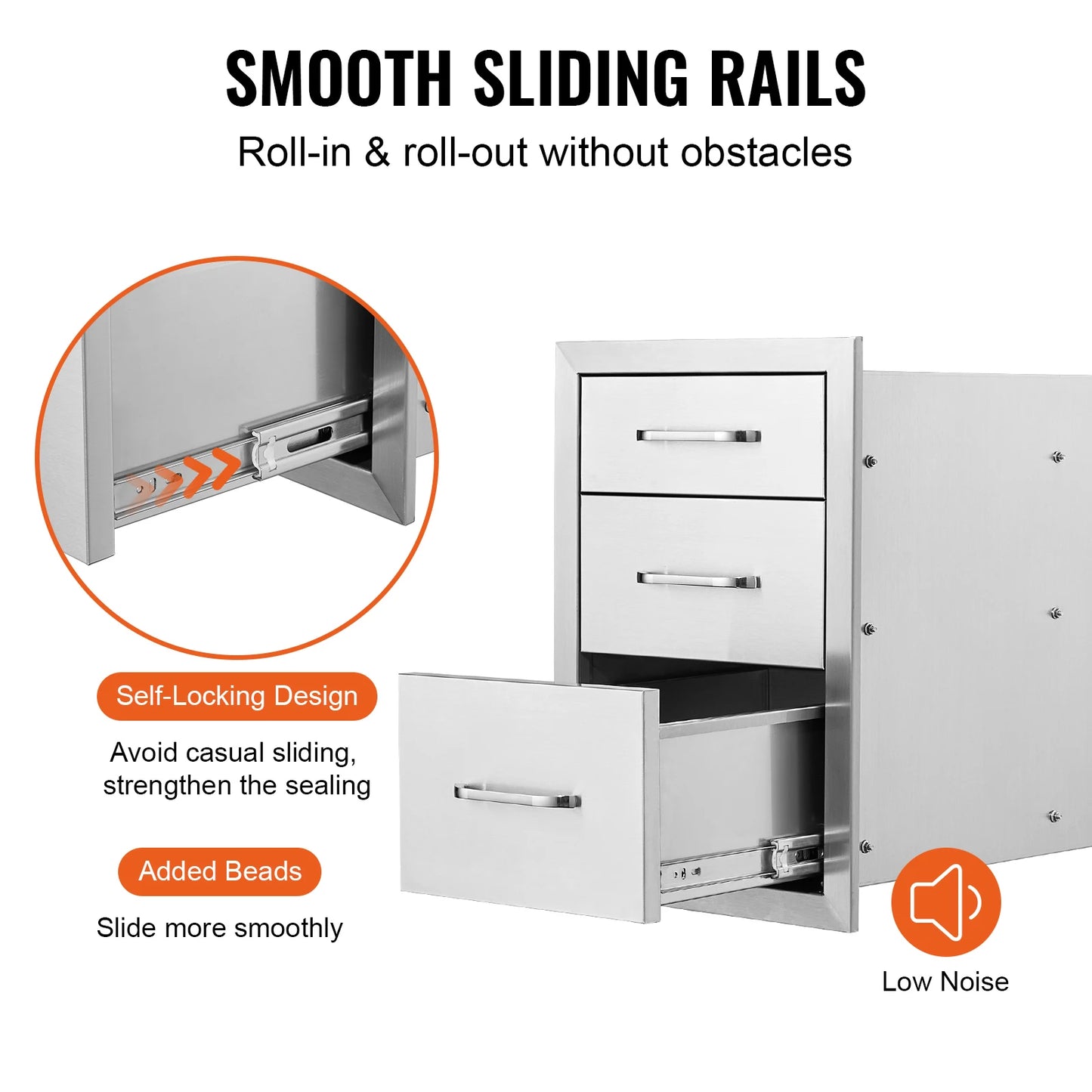 SucceBuy Stainless Steel Outdoor Kitchen Drawer With Handle Triple Layer For BBQ Island Grilling Cabinet Storage