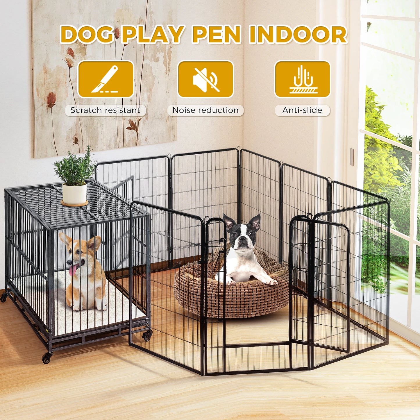 Dog Playpen With Door Foldable Heavy Duty Metal Fence For Indoor Outdoor Use Ideal For Dog Owners RV Camping