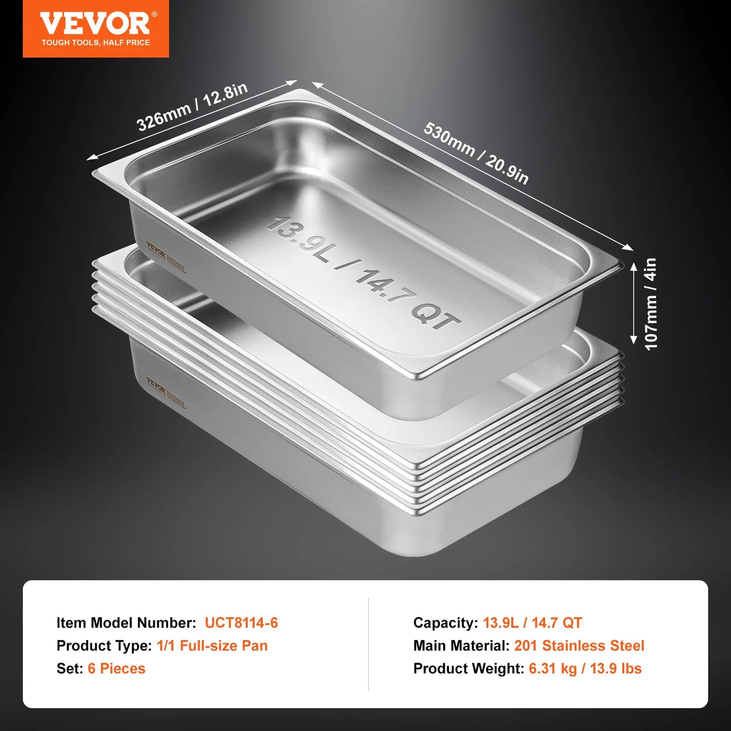 SucceBuy 6Pack Buffet Chafing Dishes Deep 2.5 to 6 Inch Stainless Steel Steam Table Pans for Caterers and Restaurants