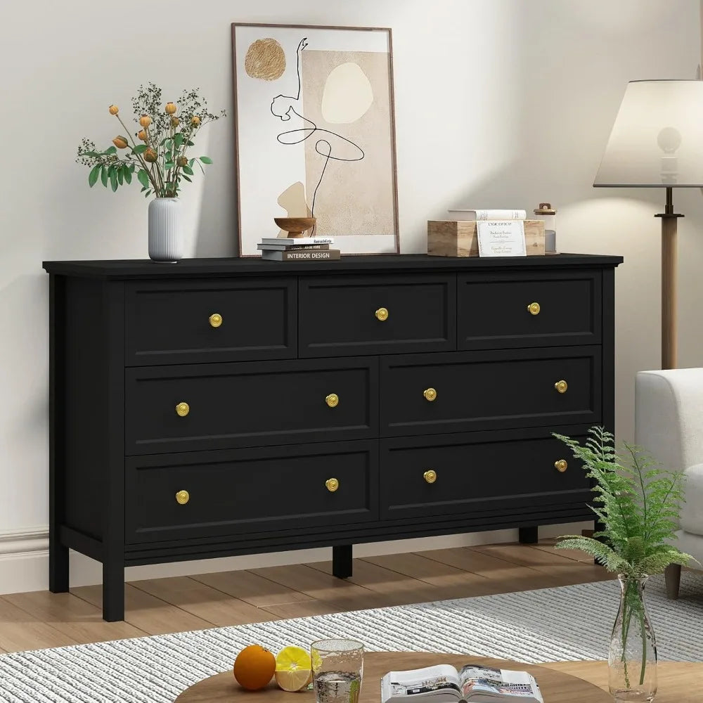 7-Drawer Dresser for Bedroom With Wide Drawers and Metal Handles