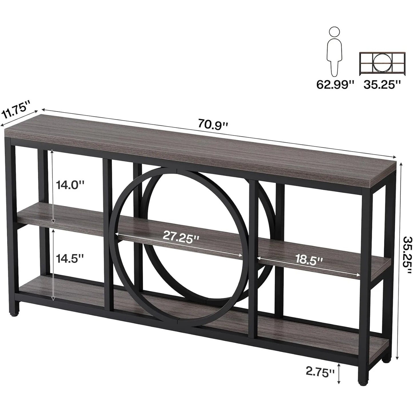 Little Tree Console Table With 3 Tier Wood Shelves