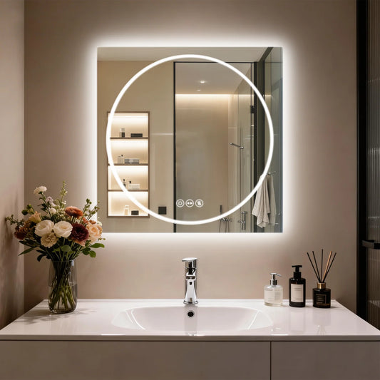 Tempered Glass LED Bathroom Mirror Frontlit Backlit Makeup Vanity