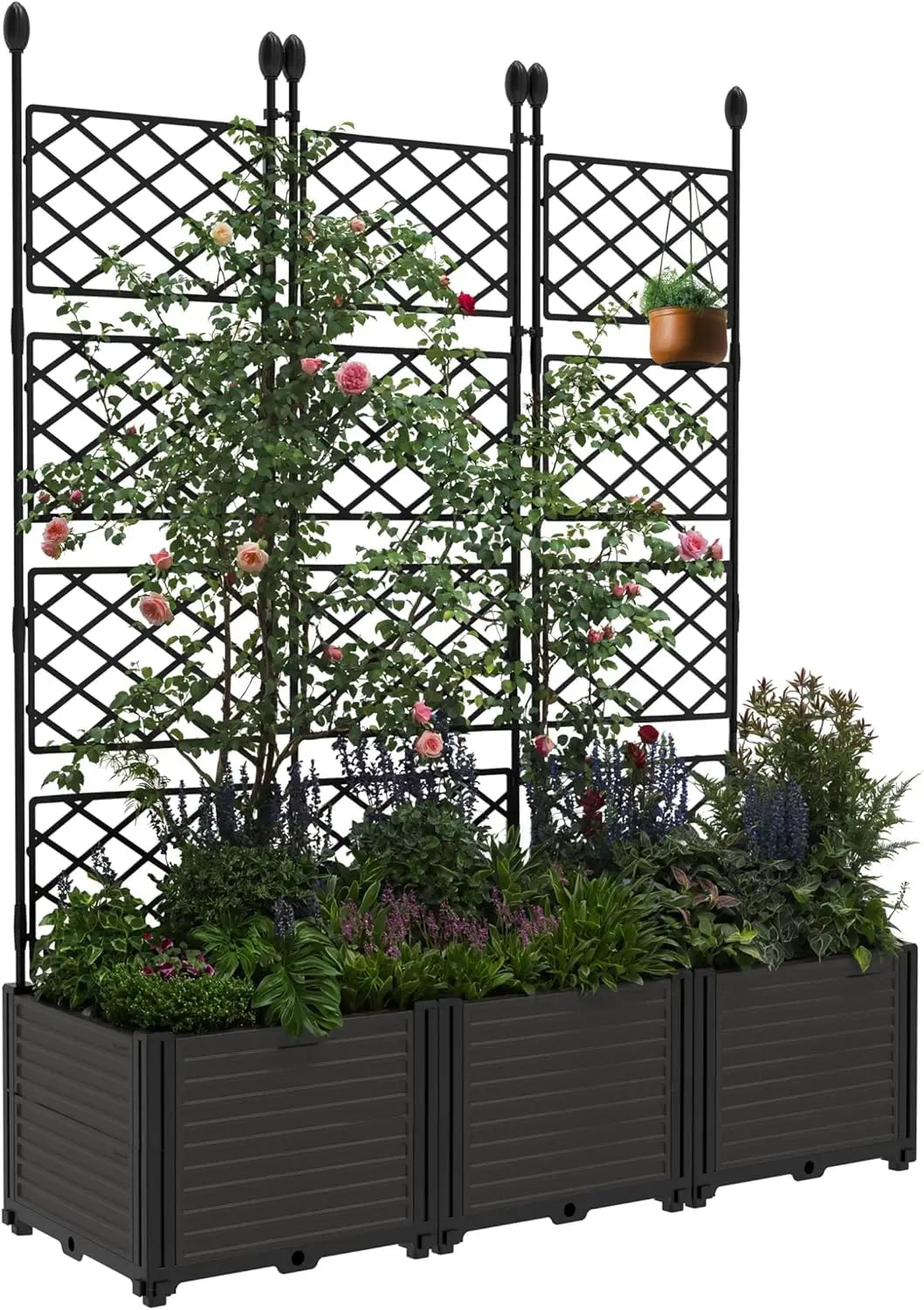 TWISTER.CK Plastic Planter Box With Trellis 5.25ft Tall Raised Garden Bed Self Watering Drainage For Outdoor Balconies