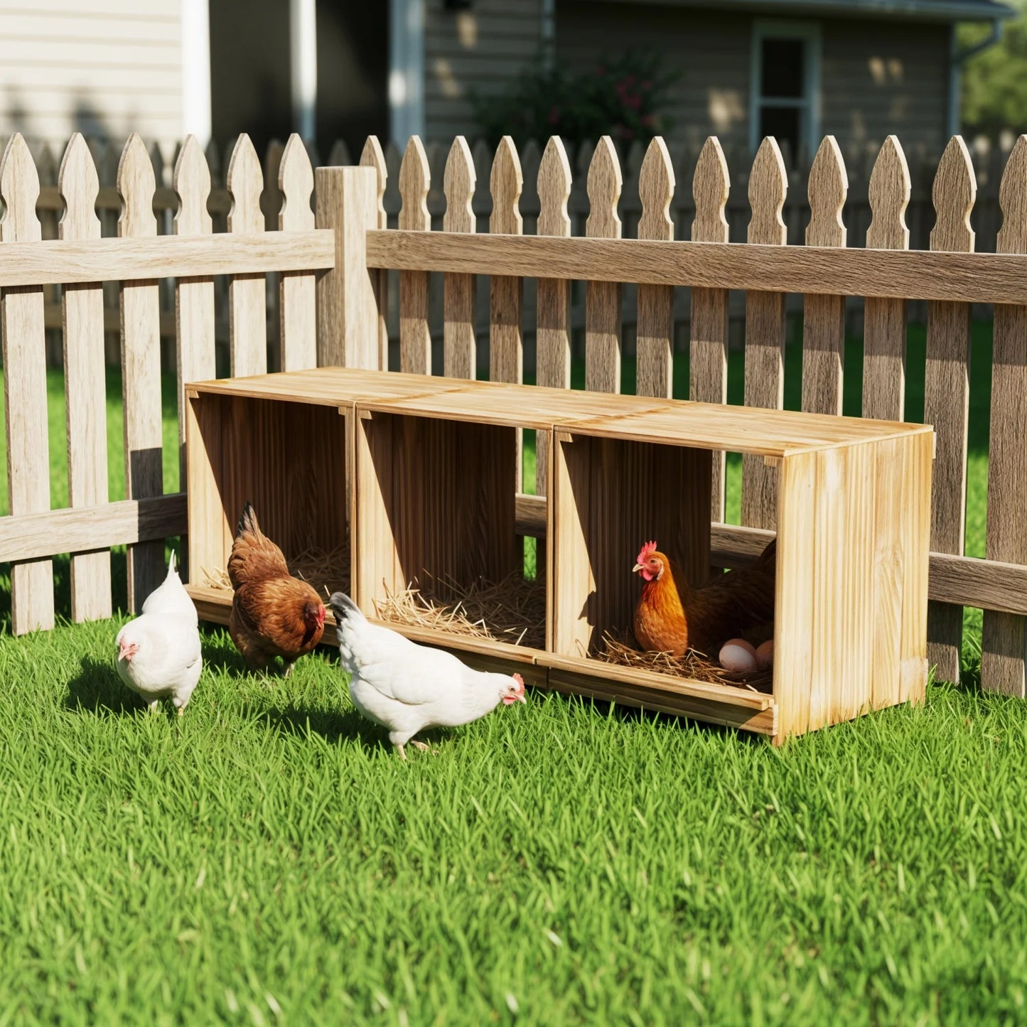BINGOPAW Three-Compartment Pine Wood Chicken Nesting Box