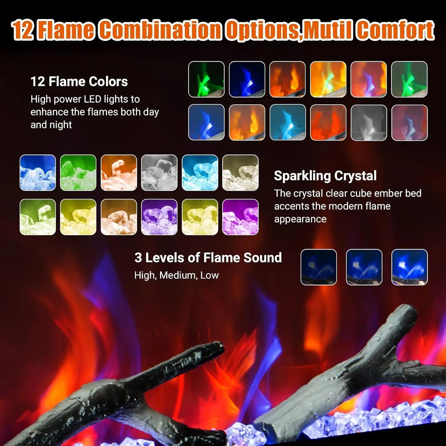AceKool Smart Electric Fireplace Heater For Homeowners With Alexa And WiFi Remote Color Changing 750W And 1500W
