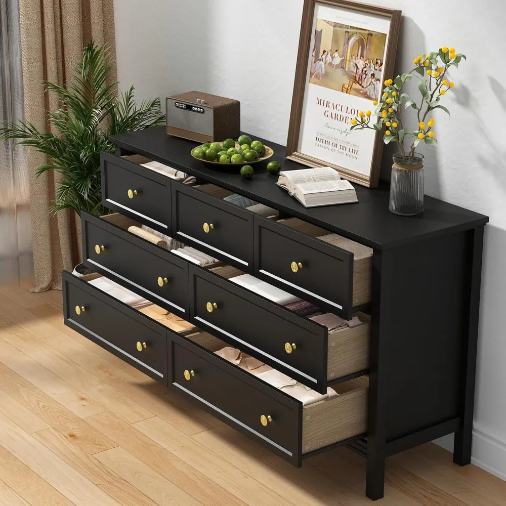 7-Drawer Dresser for Bedroom With Wide Drawers and Metal Handles