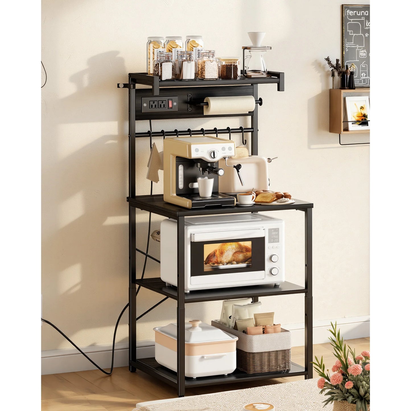 SucceBuy Stainless Steel Bakers Rack With Built In Power Strip