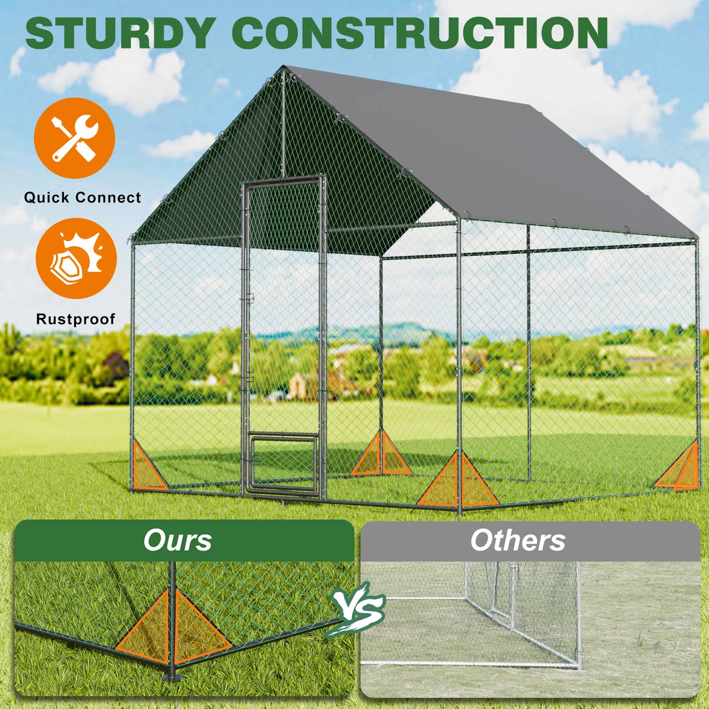BINGOPAW Heavy-Duty Metal Chicken Coop With Cover And Netting