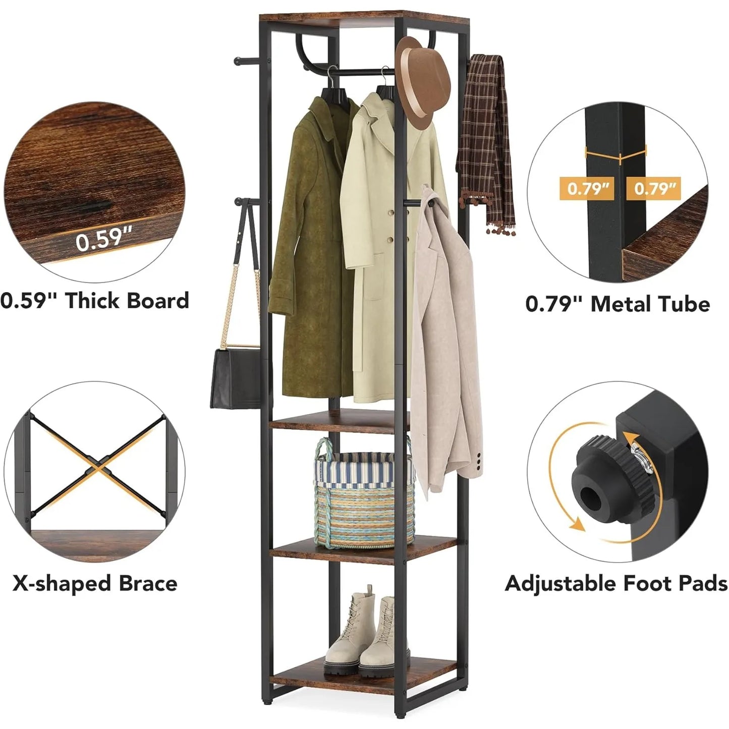 Little Tree Freestanding Coat Rack With Shelves and Hooks