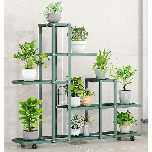 TWISTER.CK Plant Stand Indoor Outdoor Wrought Iron Wheeled Planter Rack