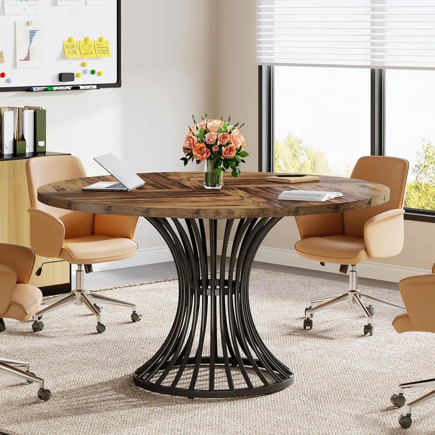 LITTLE TREE Round Conference Table For 4-6 With Metal Base