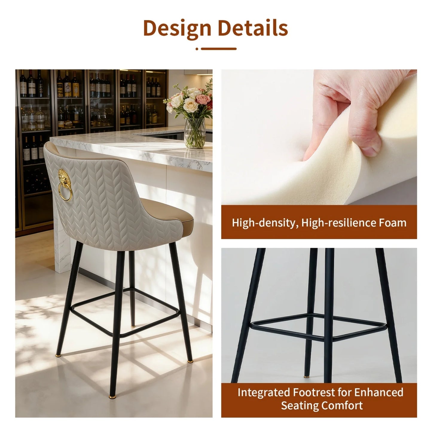 360 Degree Swivel Bar Stool High Back Footrest Microfiber Leather