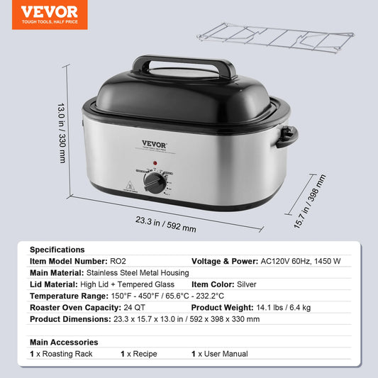 SucceBuy 24 Qt Electric Roaster Oven With Self Basting Lid 1450W Defrost And Warm For Busy Family Cooks
