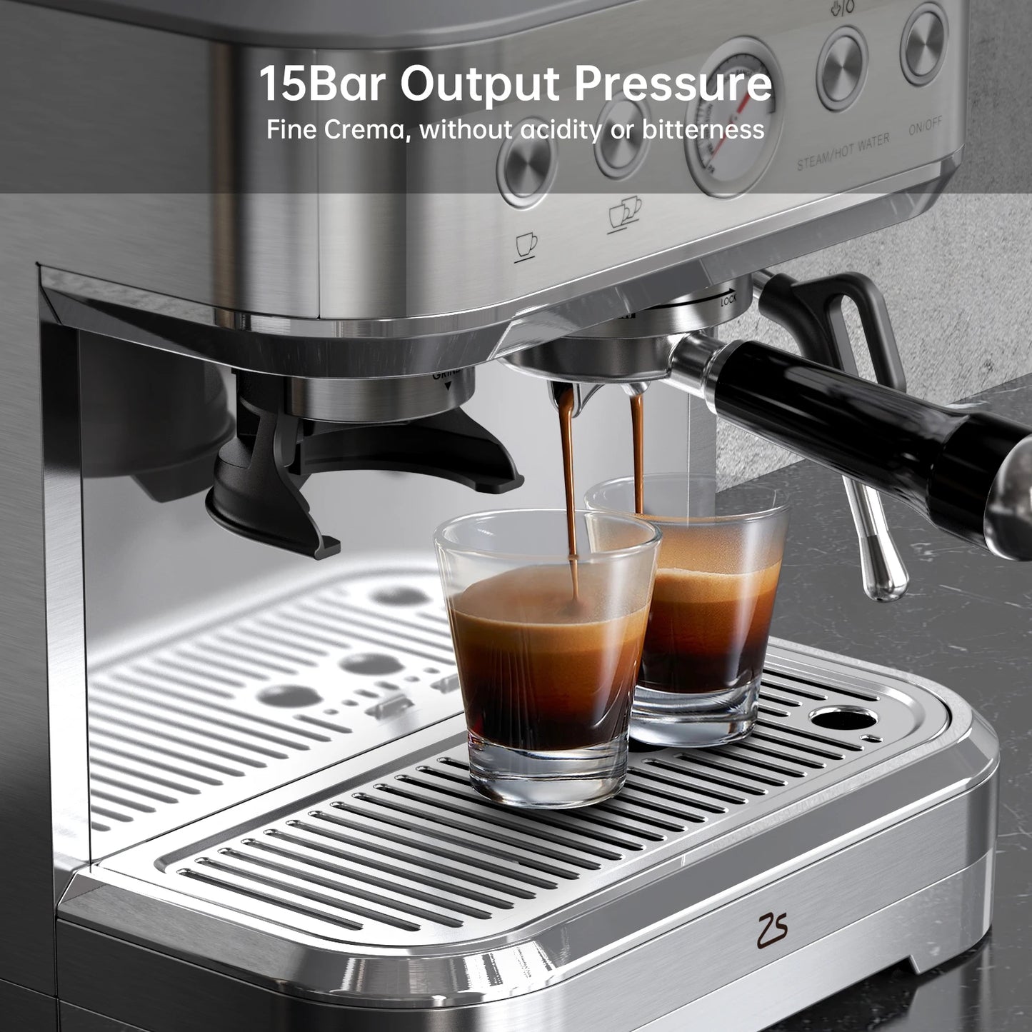 acekool Espresso Machine With Grinder 15 Bar Stainless Steel Milk Frother For Home Baristas Latte Cappuccino Maker