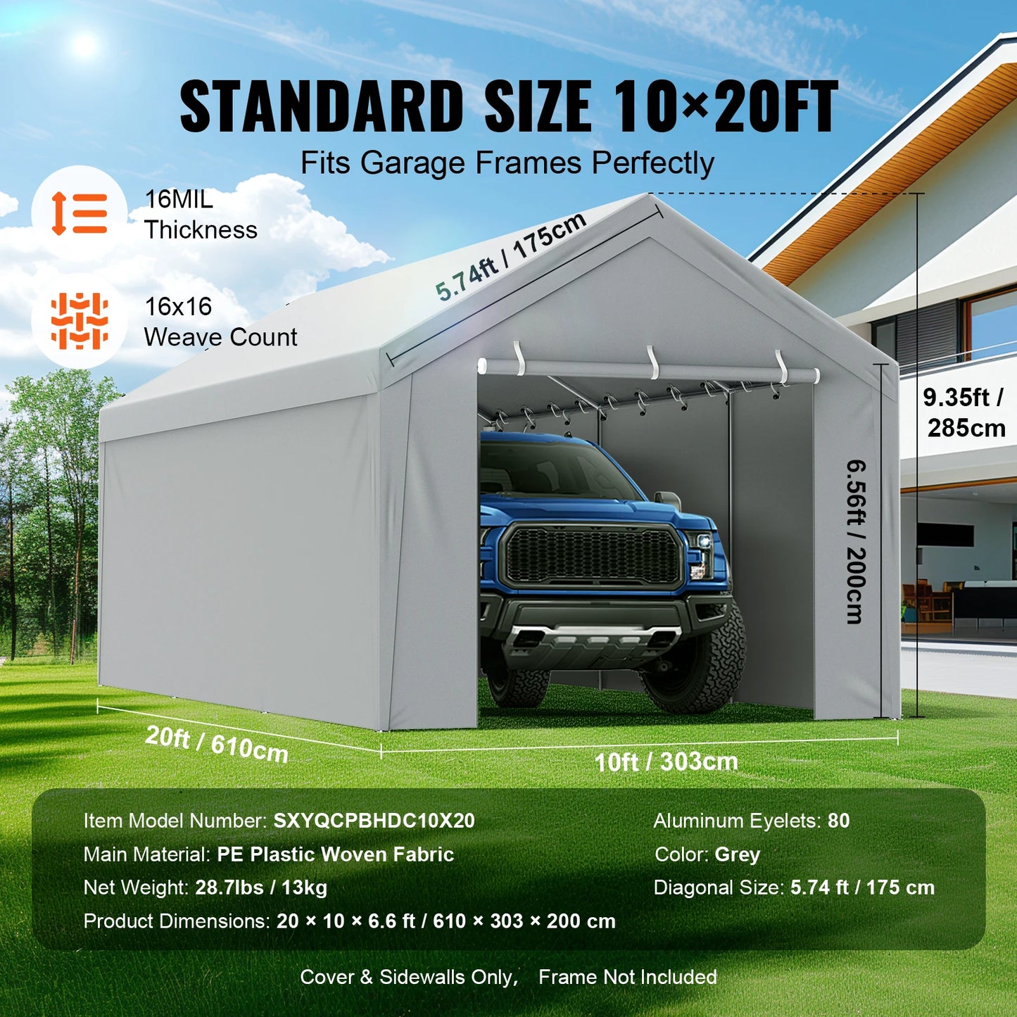 SucceBuy Carport Replacement Canopy Cover For Garage Shelter