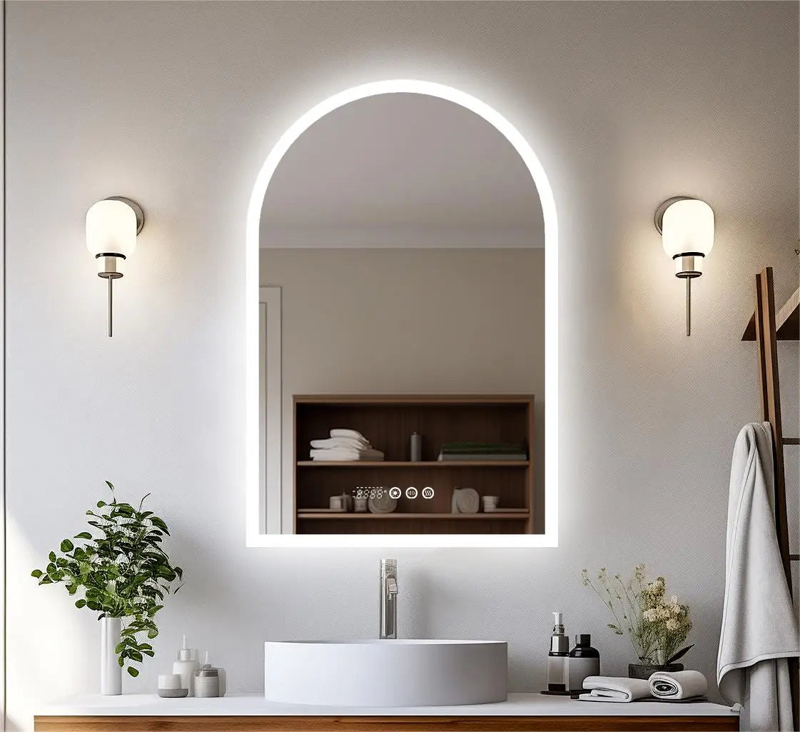 Arch Shape LED Bathroom Mirror Backlit Frameless Antifog Temperature Display