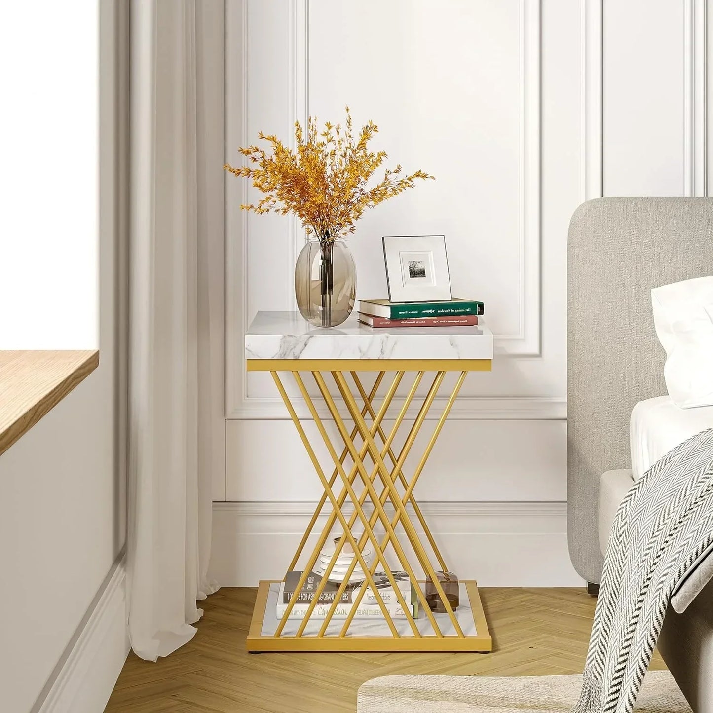 Little Tree Square End Table Two Tier Side Bedside Storage