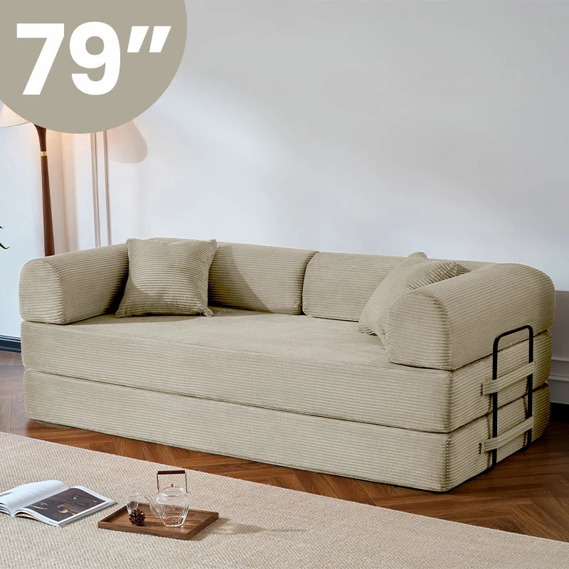NONECN Folding Convertible Sofa Bed Corduroy Upholstered Couch