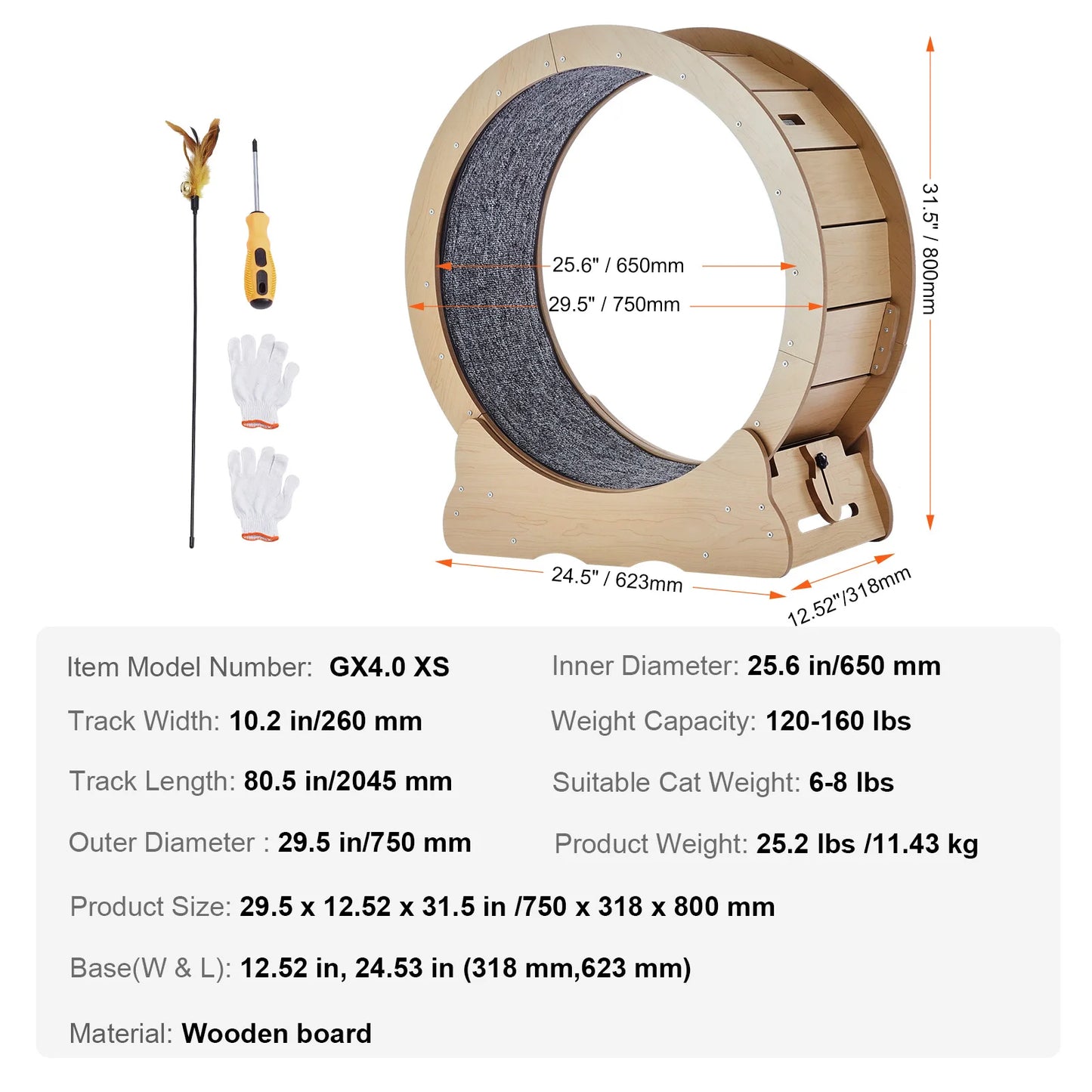 Wooden Cat Exercise Wheel For Indoor Cats Durable Large Treadmill Wheel With Detachable Carpet And Cat Teaser