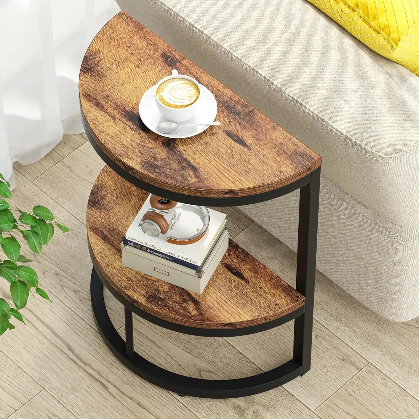 Little Tree Two Tier End Table Semi Circle With Storage