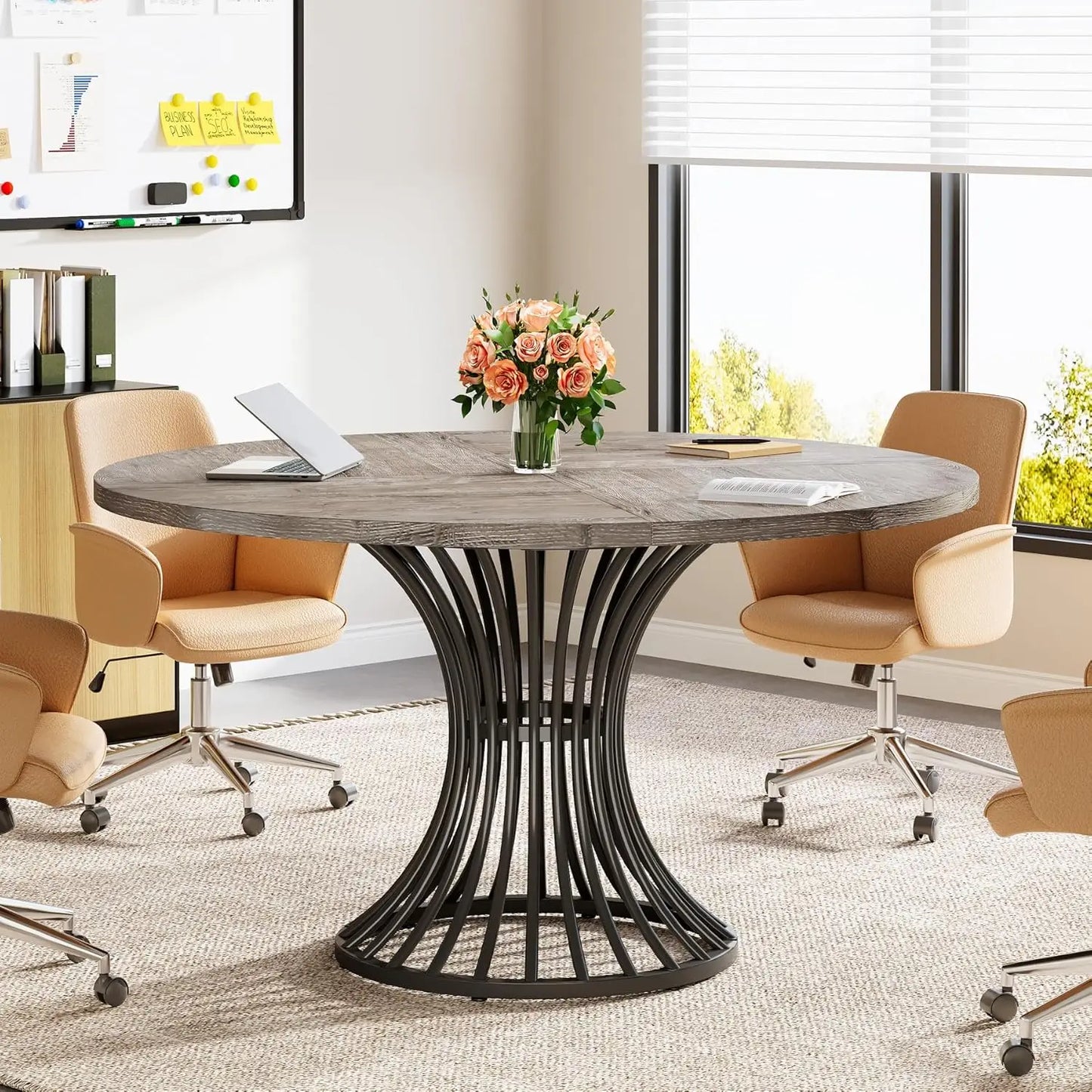 LITTLE TREE Round Conference Table For 4-6 With Metal Base