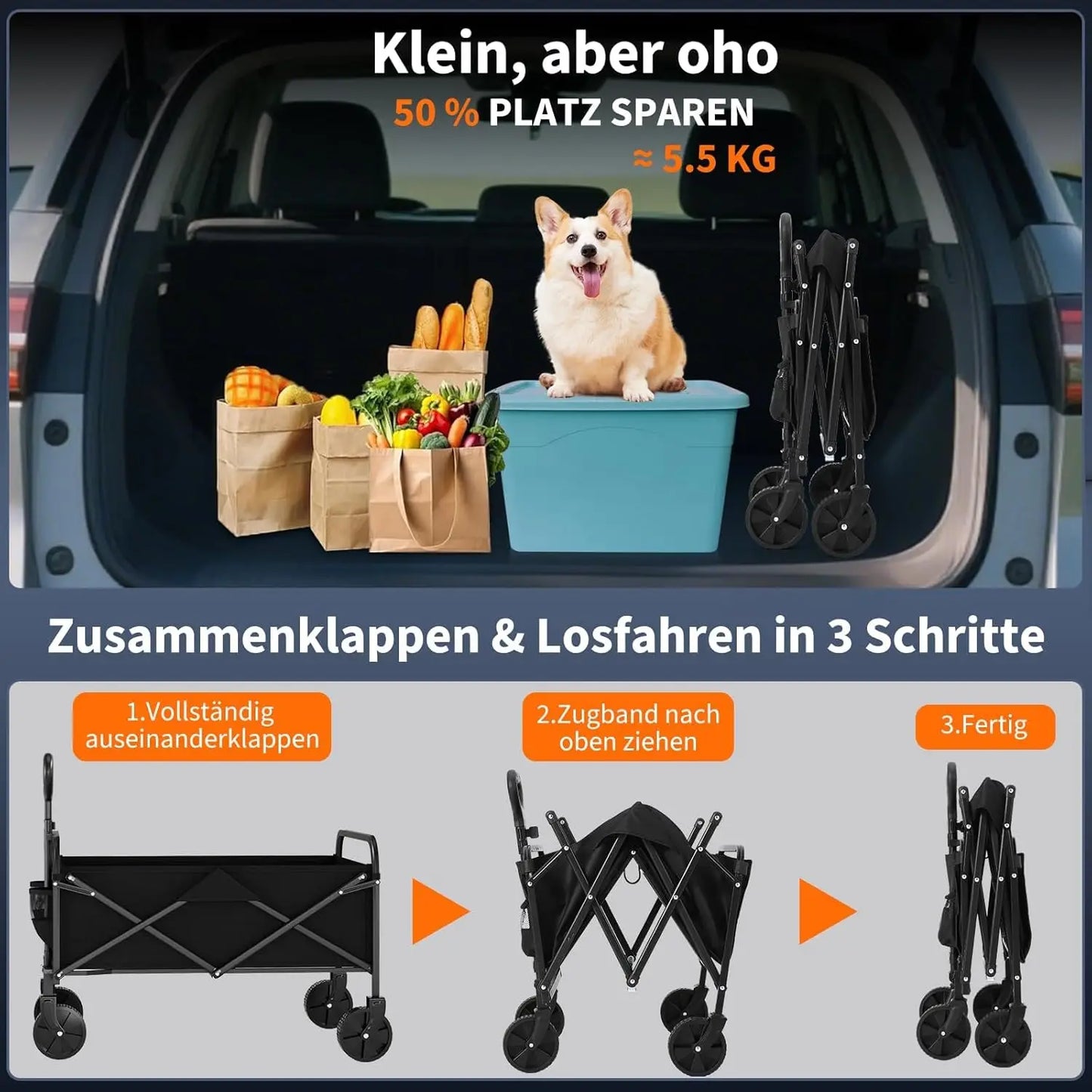 Foldable Utility Wagon With All-Terrain Wheels And Adjustable Handle