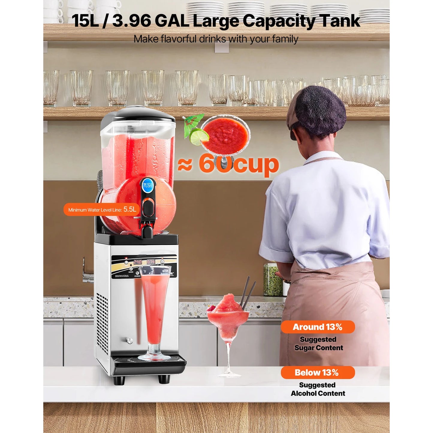 VEVOR Slushy Machine For Frozen Drinks Commercial Single Tank