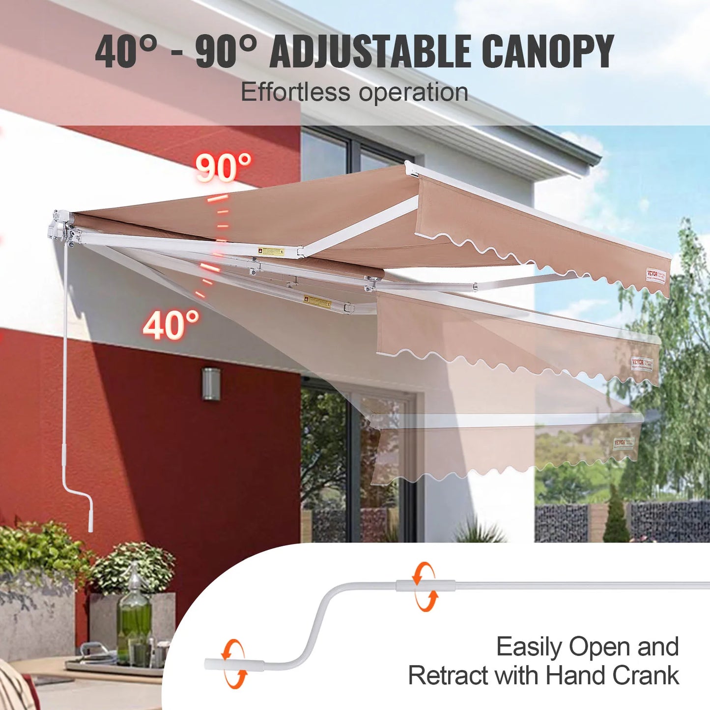 SucceBuy Manual Retractable Awning Outdoor Sun Shade Water Resistant Polyester