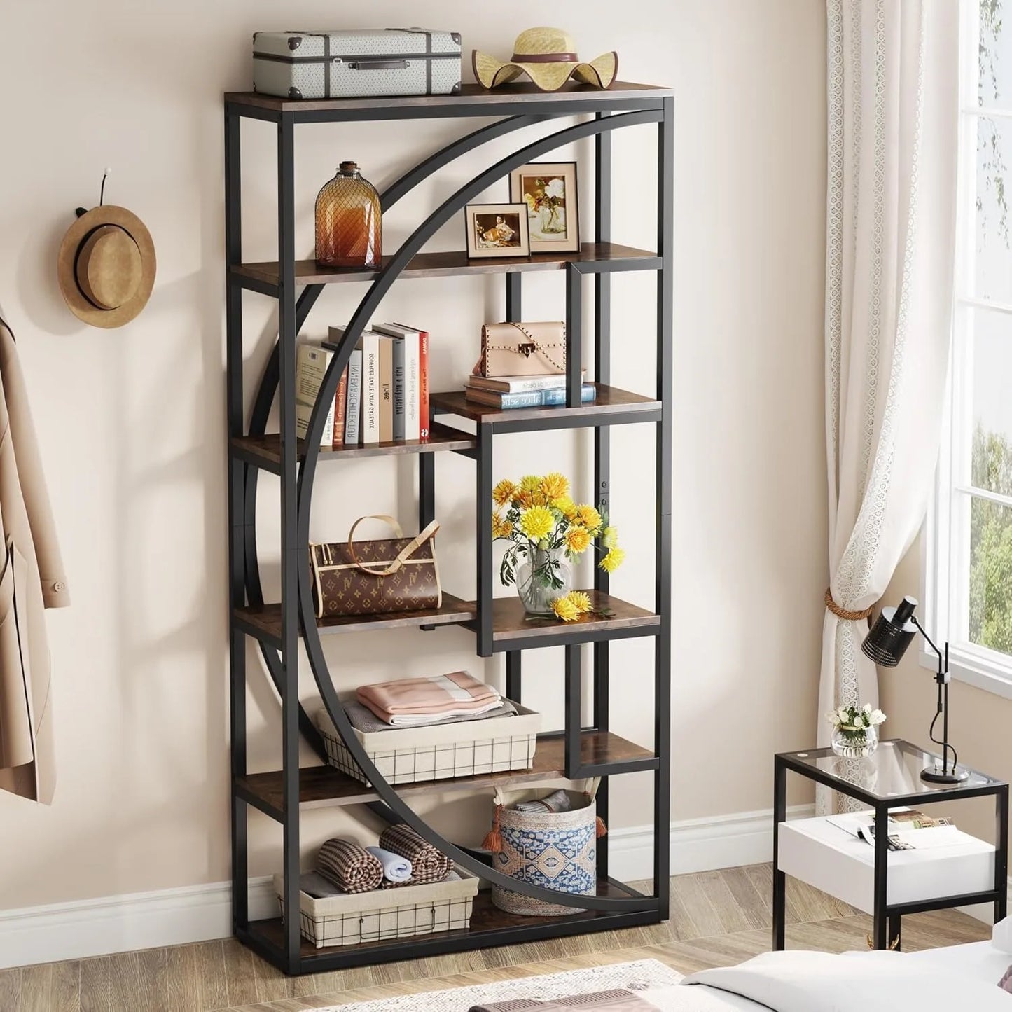 Little Tree Industrial 5 Tier Etagere Bookshelf for Living Room
